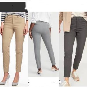 3 pairs Old Navy pixie pants. Gray & Khaki chinos. Heathered Gray regular ankle